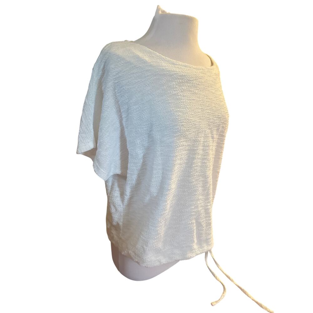 Women M Anthropologie Sundays in Brooklyn Short Slv White Textured Tee Shirt Top